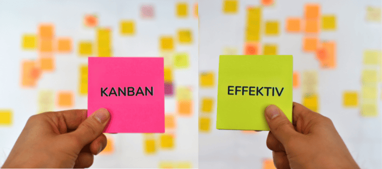 Post-its mit Beschriftung "Kanban" und "effektiv"